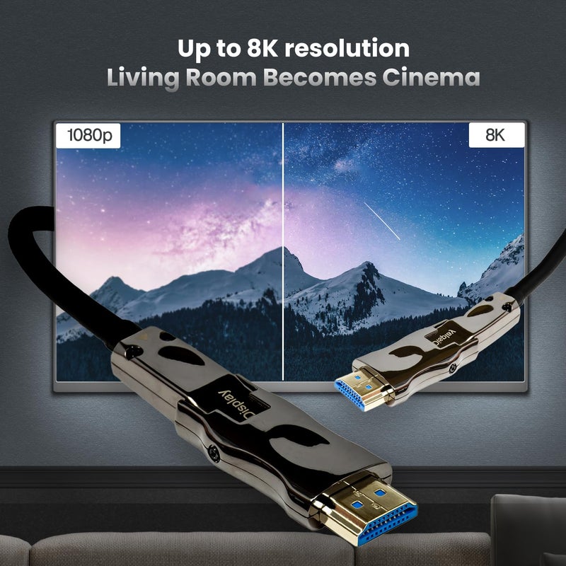 Pacroban Long8K Fiber Optic HDMI Cable Detachable Connectors - 8K 60Hz, HDR, HDCP 2.2, Active Ultra High Speed 48Gbps, in-Wall Safe, 4K@120Hz 4:4:4 Slim Light (25ft) - Image 2
